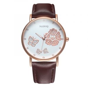 Noblag Mademoiselle Luxury Women's Watches Luminous White Dial Brown Strap 38mm