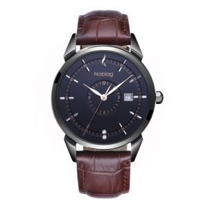 The N-Classic De Noblag Luxury Men's Watch 38mm Black Dial Brown Leather