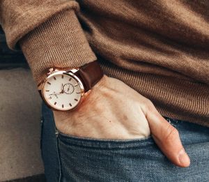 Noblag Luxury Rose Gold Watches For Men Brown Leather Strap