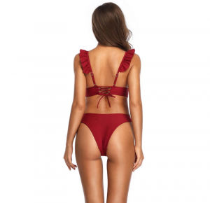  Noblag Luxury Ruffle Bralette Bikini Top High Leg Cheeky Bikini Bottoms Red Women's Swimsuits