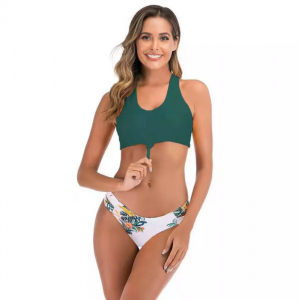 Noblag Luxury Women's Tank Bikini Top Hipster Bikini Bottoms Green Print Floral Swimwear