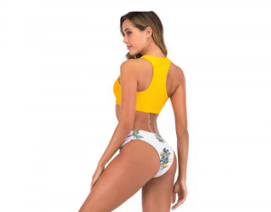 Noblag Luxury Women's Tank Bikini Top Hipster Bikini Bottoms Yellow Print Floral Swimwear