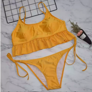Noblag Luxury Tankini top Side Tie Cheeky Bikini Bottoms Yellow Women's Swimwear