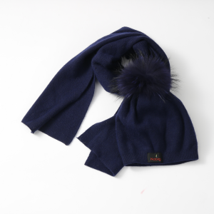 Noblag Luxury Navy Blue Women’s Cashmere Scarves, Beanies Raccoon Winter Hats