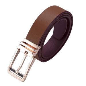 Noblag Luxury Men's Dress Belts Clamp Closure Calfskin Leather Stainless Steel Buckle Gold-Tone Tan