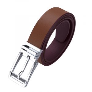 Noblag Luxury Men's Dress Belts Clamp Closure Calfskin Leather Stainless Steel Buckle Cognac