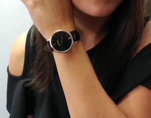 Noblag Luxury Minimalist Black Watch For Women Leather Strap Black Dial 36mm