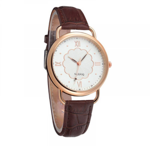 Noblag Luxury Women's Watches Brown Strap White Flower Dial 40mm