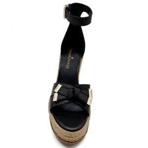 Noblag Luxury Full Grain Genuine Italian Leather Black Wedge Sandals