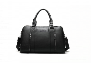 Noblag Luxury Duffel Bag Men's,  Black Leather Weekender Bag With Double Zipper 