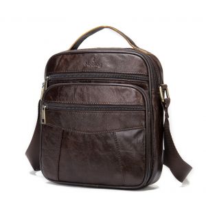 Noblag Luxury Men’s Leather Wax Coffee Messenger Bag Crossbody Sling Backpack Black Travel Bag