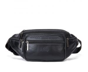 Noblag Luxury Leather Unisex Belt Bags Multi Compartment Sling Bags Fanny Pack Black 