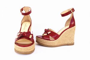 Noblag Luxury Genuine Italian Leather Wedge Sandals For Women Red