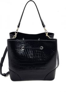 Women’s Medium Bucket Bags Lovitt Luxury Black Genuine Leather 