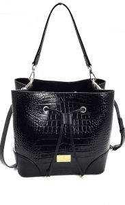 Women’s Medium Bucket Bags Lovitt Luxury Black Genuine Leather 