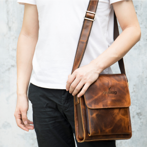 Noblag Luxury Men's Satchel Messenger Bags Oil Wax Genuine Leather Coffee