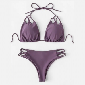 Noblag Luxury Bikini Set Slide triangle Top Side Shirred Hipster Bottom Purple