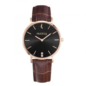 Noblag Luxury Minimalist Watch For Women Brown Leather Strap Black Dial 36mm