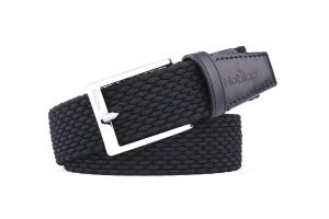 Noblag Luxury Men’s Braided Woven Black Leather Belt Casual Dress Silver Buckle