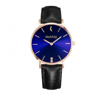 Noblag Flame Sunray Blue Dial Women's Watches Stainless Black Leather Strap 36mm