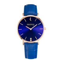 Noblag Flame Women's Watches Crocodile Blue Leather Strap Sunray Blue Dial 36mm