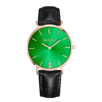 Noblag Flame Stainless Women's Watches Crocodile Black Leather Green Dial 36mm