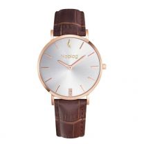 Noblag Rose Gold Case Women's Watch Brown Leather Strap Champagne Dial Flame 36mm