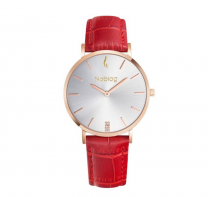 Women's Watch Red Leather Strap Noblag Flame Champagne Dial 36mm