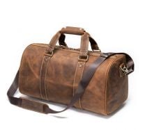 Noblag Oren Brown Leather Duffel Bag Mens Shoe Compartment Weekender 