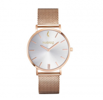 Noblag Flame Champagne Dial Mesh Strap Bracelet Watch For Women Slide Clasp Buckle Rose Gold 36mm