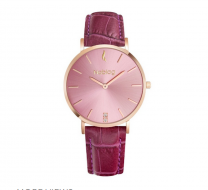 Noblag Flame Women's Watch Purple Leather Strap Gold Stainless Case Pink Dial 36mm