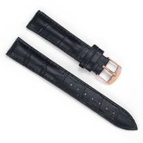 Noblag Black Leather Bands For Women Gold Buckle Crocodile Pattern 18mm 