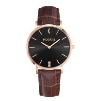 Noblag Flame Watch For Women Brown Leather Strap Black Dial Stainless Case 36mm
