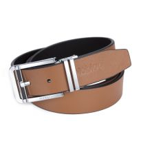 Noblag Stainless Buckle Clamp Closure Genuine Tan Leather Belts For Men