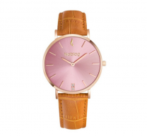 Noblag Flame Women's Watches Tan Leather Strap Pink Dial stainless Case 36mm