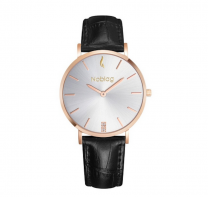 Noblag Flame Classic Watch For Women Black Leather Strap Champagne 36mm