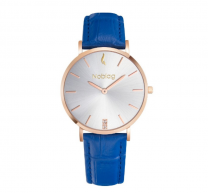 Noblag Flame Blue Leather Strap Stainless Case White Dial Women's Watches 36mm