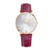 Noblag Flame Women's Watches Purple Leather Strap Stainless Champagne Dial 36mm