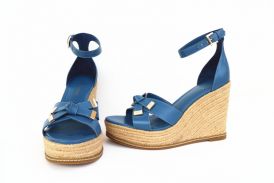 Noblag Luxury Genuine Italian Leather Wedge Sandals For Women Blue