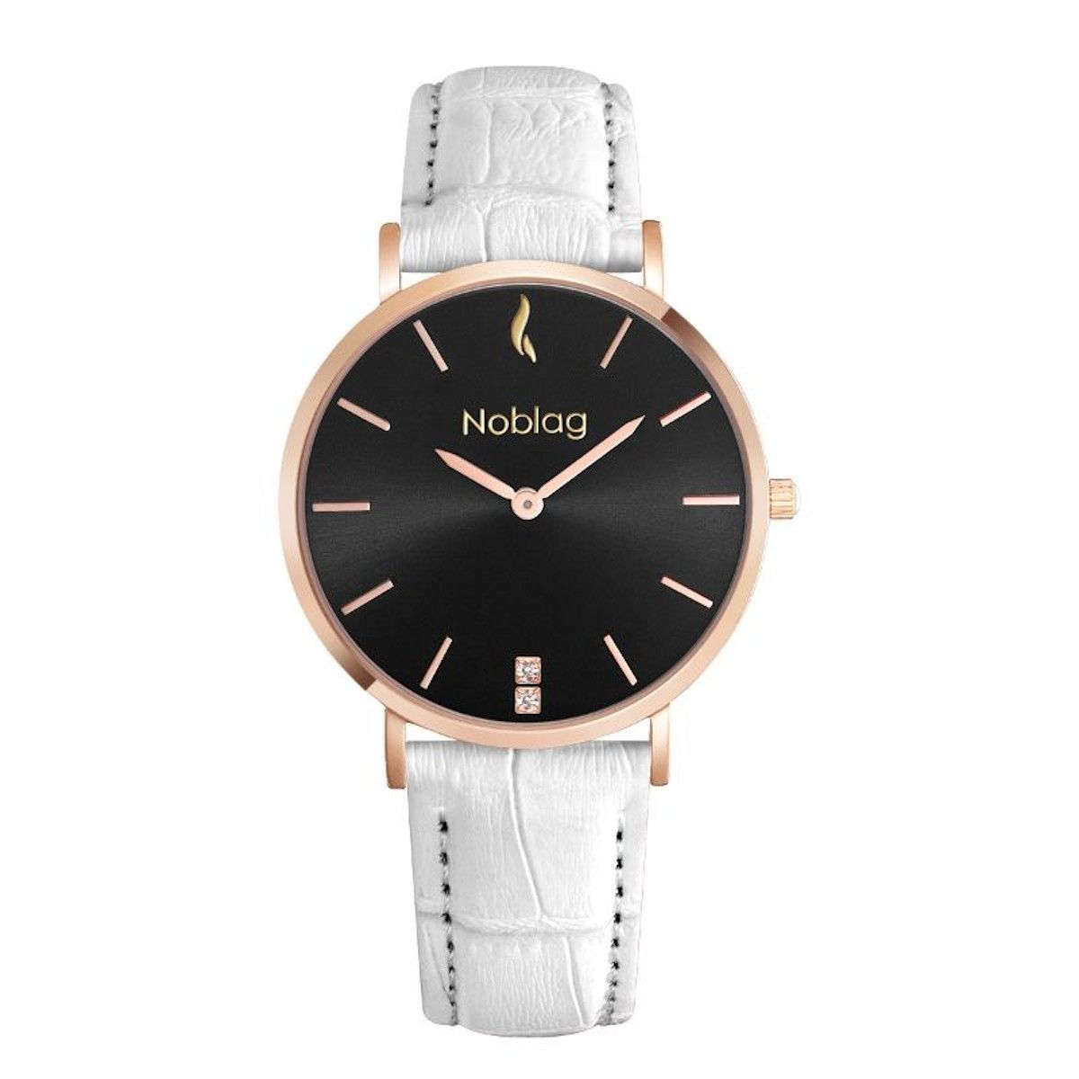 Unique Contour Black Dial White Leather Women Watch|Noblag display picture 1