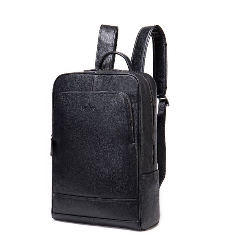 Bay Black Leather Laptop Backpack For Men & Women|Noblag display picture 3