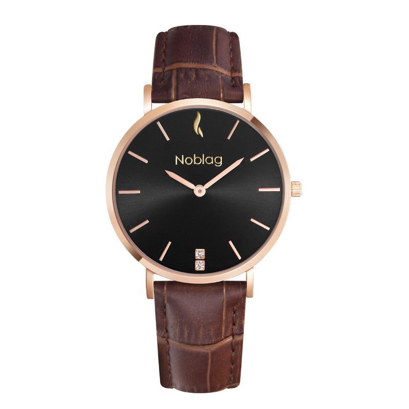 Shop Round Face Women Watch Flame Brown Leather 36mm|Noblag display picture 3