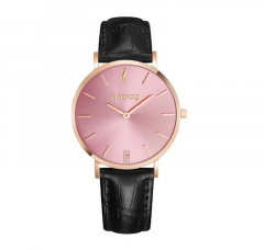 Noblag Flame Luxury Minimalist Women's Watches Black Leather Strap Pink Dial 36mm
