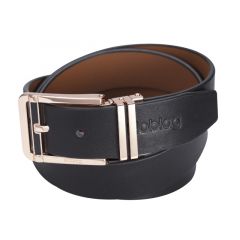 Noblag Men's Smooth Leather Black Belts In Luminous Rose Gold Stainless Buckle