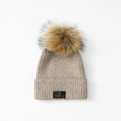 Noblag Tru Fluffy Khaki Beanie Hat For Men & Women Fur Ball