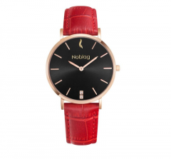 Noblag Flame Women's Watch Rose Gold Case Red Leather Strap Black Dial 36mm