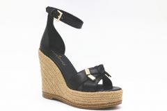 Noblag Full Grain Genuine Italian Leather Black Women Wedge Sandals
