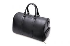 Noblag Erson Large Black Men's Duffel Bag With Shoe Compartment Genuine Leather Weekender Bag  