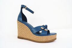 Noblag Genuine Italian Leather Wedge Sandals For Women Blue