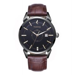 The N-Classic De Noblag Luxury Men's Watches Stainless Steel Case Ronda Brown Strap 38mm